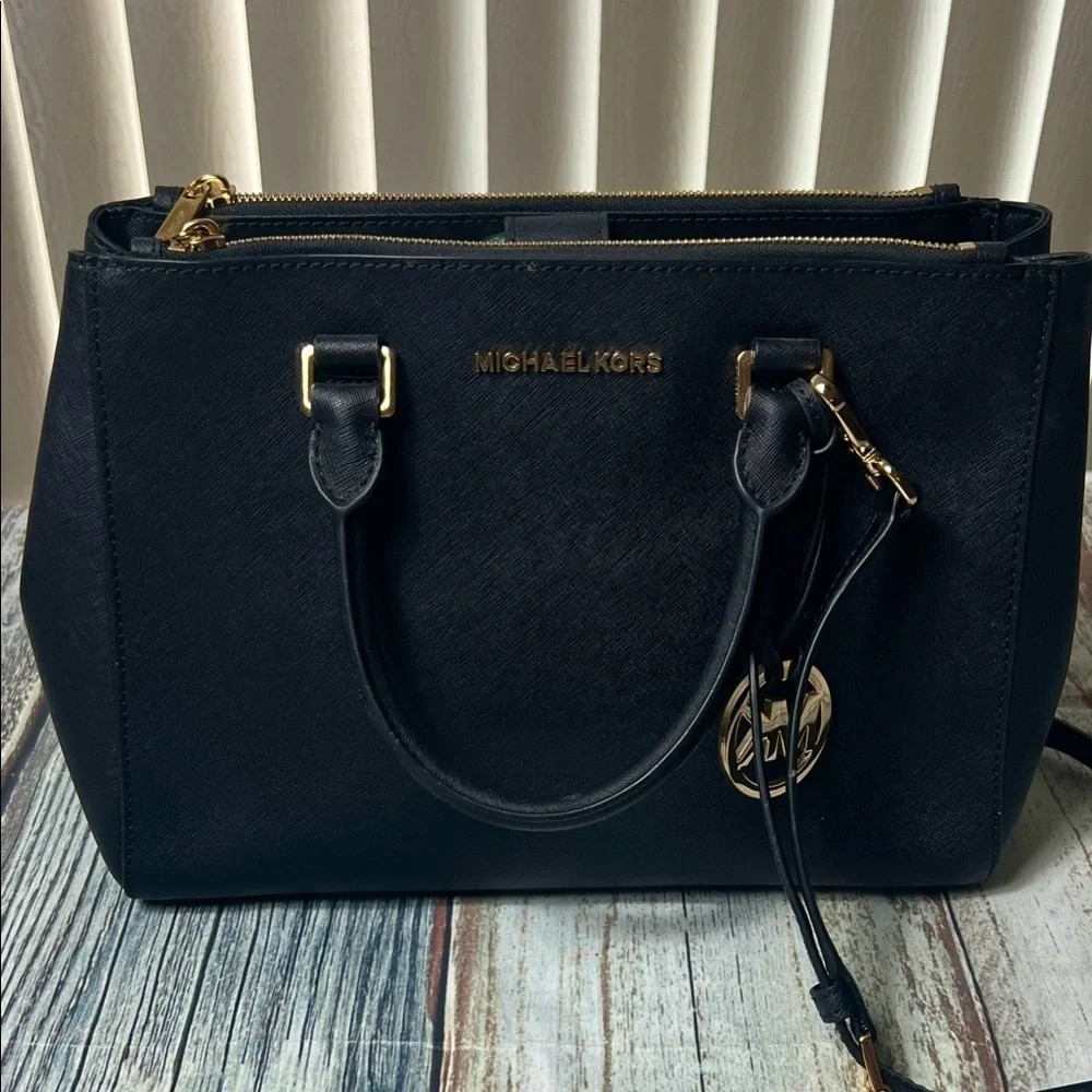 Michael Kors Sheila Large Satchel with Gold Color Accent